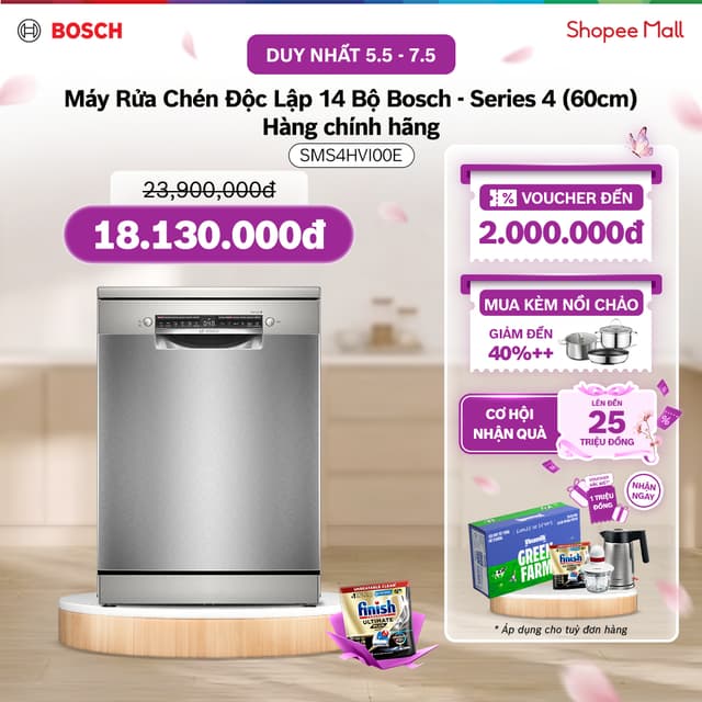 05.05 - 07.05 | Voucher Shopee lên đến 3tr | Máy Rửa Chén Độc Lập 14 Bộ Bosch SMS4HVI00E – Series 4 (60cm) –  - Ảnh 10