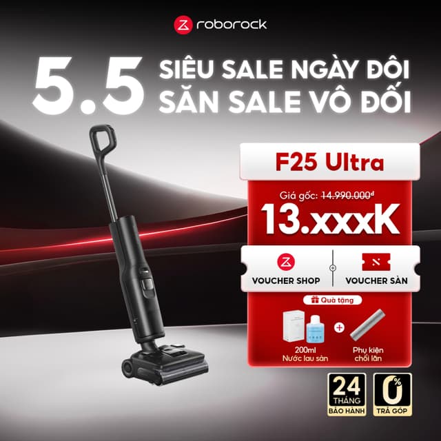 [QUÀ TẶNG] Roborock F25 Ultra máy hút bụi lau nhà hơi nước nóng | Lực hút 22000pa | Bảo hành 24 tháng - Ảnh 5