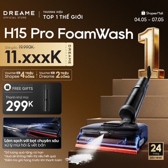 Dreame H15 Pro FoamWash/ H15 Pro Máy hút bụi lau sàn không dây | Giặt nóng | BH 24 tháng - Ảnh 4