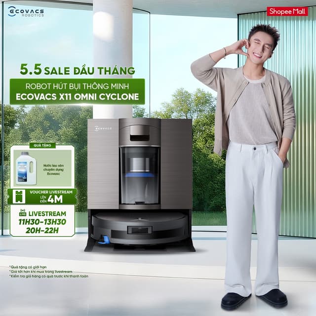 Robot hút bụi lau nhà Ecovacs DEEBOT X11 OmniCyclone - Lực hút tối đa 19.500Pa - AI Stain Detection 2.0 - BH chính hãng - Ảnh 9