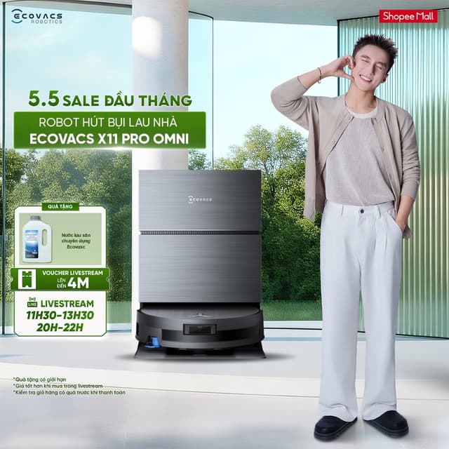 Robot hút bụi lau nhà Ecovacs DEEBOT X11 Pro Omni -Lực hút 19.500Pa - Pin 6400mAh - Thiết kế siêu mỏng 98mm - Ảnh 8
