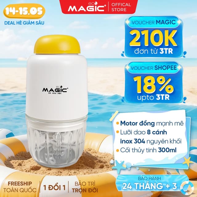 Máy xay Magic Eco mini AC-13 - 8 Lưỡi Dao Inox - Cối Thủy Tinh 300ml - Bảo Hành 24 Tháng - Ảnh 2