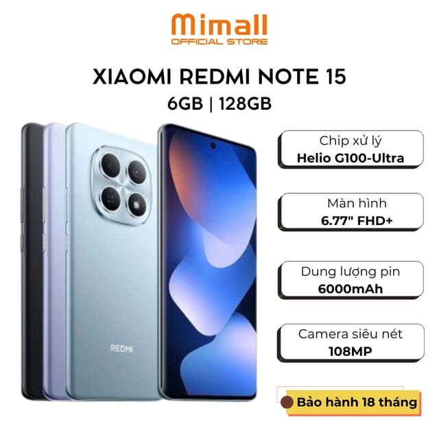 Điện thoại Xiaomi Redmi Note 15 6GB/128GB | Pin lớn 6000mAh | Màn hình siêu bền - Hàng chính hãng - Bảo hành 18 tháng - Ảnh 3