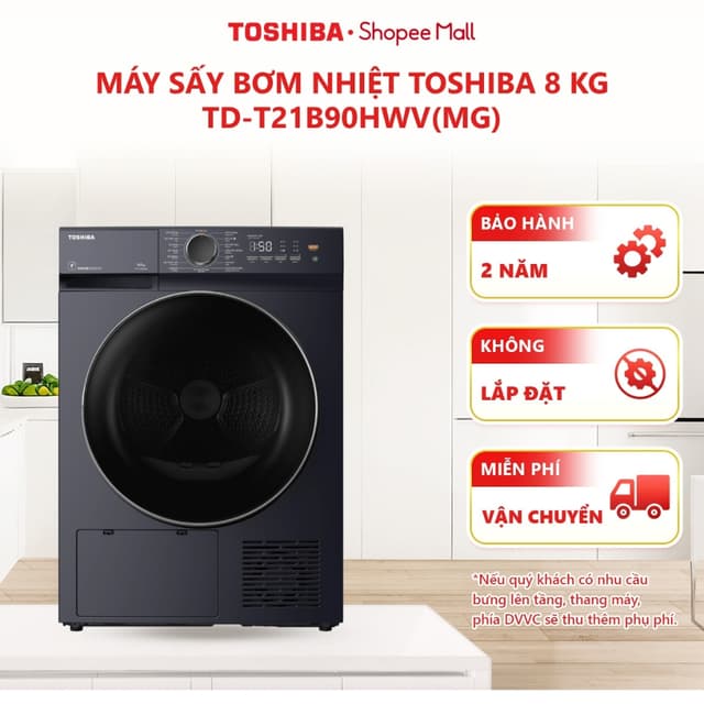 [FREESHIP KHÔNG LẮP ĐẶT] Máy sấy bơm nhiệt Toshiba 8 kg TD-T21B90HWV(MG) - Bảo hành chính hãng 24 tháng - Ảnh 11