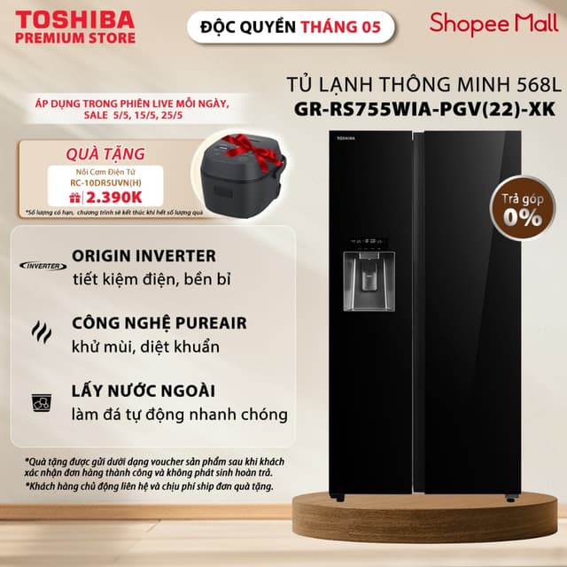 [Freeship Toàn Quốc] Tủ Lạnh Toshiba Side By Side 568 Lít  GR-RS755WIA-PGV(22)-XK - Lấy Nước Ngoài - Làm Đá Tự Động - Ảnh 5