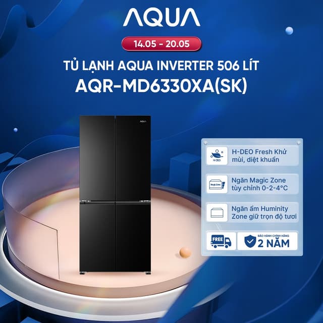 [SẴN HÀNG - SẢN PHẨM MỚI] Tủ lạnh Aqua Inverter 506 lít Multi Door AQR-MD6330XA(SK) - Bảo hành 2 năm - Freeship - Ảnh 1