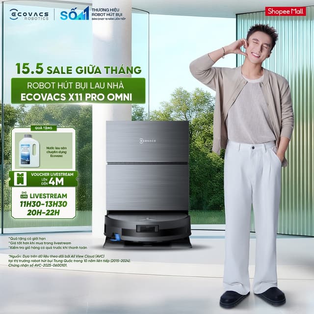 Robot hút bụi lau nhà Ecovacs DEEBOT X11 Pro Omni -Lực hút 19.500Pa - Pin 6400mAh - Thiết kế siêu mỏng 98mm - Ảnh 12
