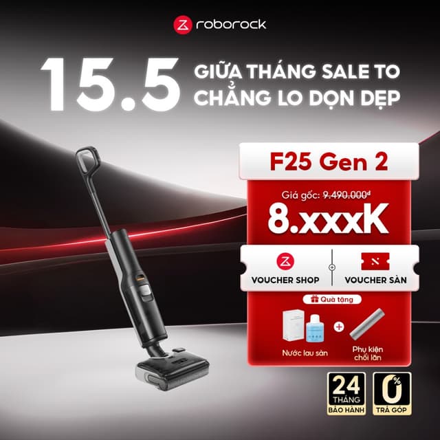 [QUÀ TẶNG] Roborock F25 Gen 2 máy hút bụi lau nhà cầm tay không dây | Tự động giặt sấy giẻ | Lực hút 20.000Pa - Ảnh 6