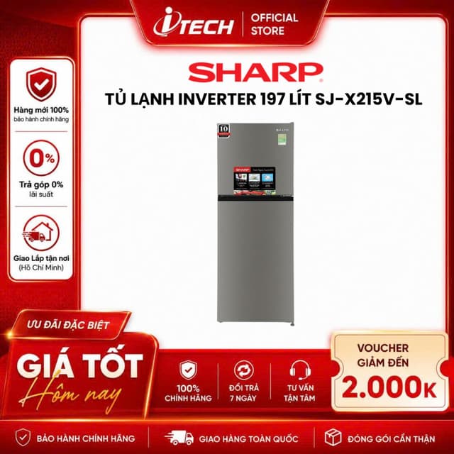 SJ-X215V-SL - Tủ lạnh Sharp Inverter 197 lít SJ-X215V-SL - Hàng chính hãng - Ảnh 12