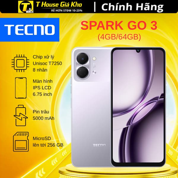 Điện Thoại Tecno Spark Go 3 4GB/64GB - Hàng Chính Hãng Nguyên Seal - Ảnh 3