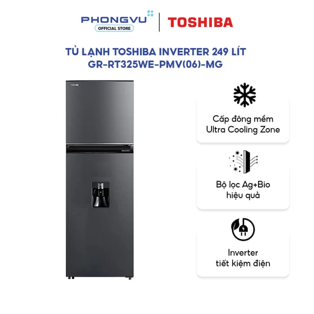 Tủ lạnh Toshiba Inverter 249 lít GR-RT325WE-PMV(06)-MG - Tiết kiệm điện, Lấy nước ngoài, Ultra Cooling -1°C - Ảnh 7
