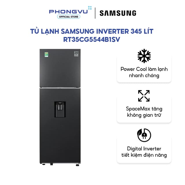 Tủ lạnh Samsung Inverter 345 lít RT35CG5544B1SV - Ngăn đá trên, Ngăn nước ngoài, Ngăn rau củ giữ ẩm - Bảo hành 24 tháng - Ảnh 1