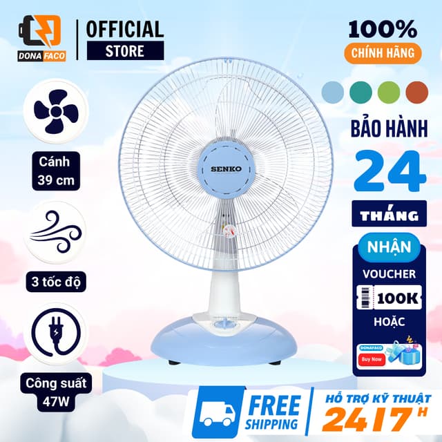 Quạt bàn B4 Senko 3 cánh B1612 gió mạnh 4 màu, nhỏ gọn tiện lợi công xuất 47W được bảo hành 24 tháng - Ảnh 11
