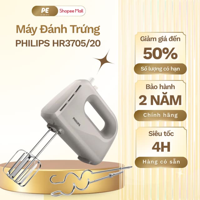 Máy Đánh Trứng PHILIPS HR3705/20 | 300W | Hàng Chính Hãng, Bảo Hành 2 Năm - Ảnh 5