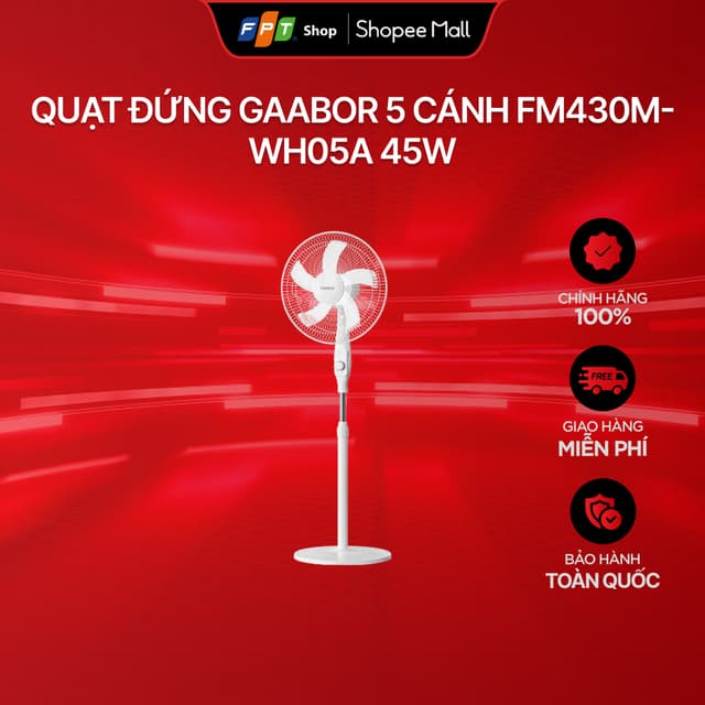 [Chỉ GH tận nơi]  Quạt đứng Gaabor 5 cánh FM430M-WH05A 45W - Ảnh 2