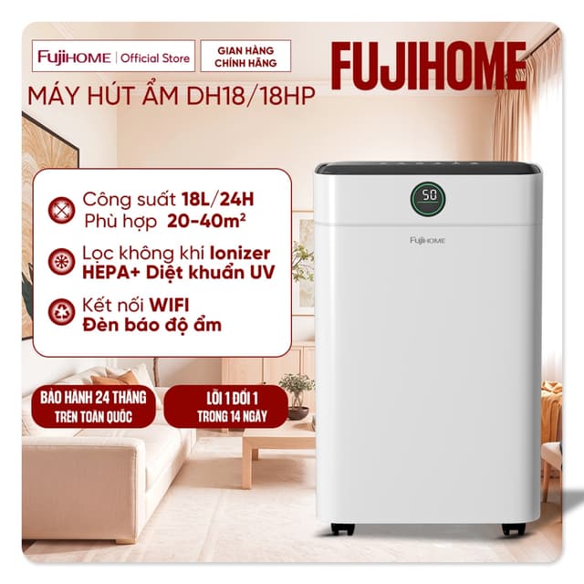 Máy hút ẩm dân dụng 18 Lít/ ngày phòng 20-40m2 FUJIHOME DH18W-HEPA, kèm lọc không khí HEPA, kết nối Wifi diệt khuẩn UV - Ảnh 8