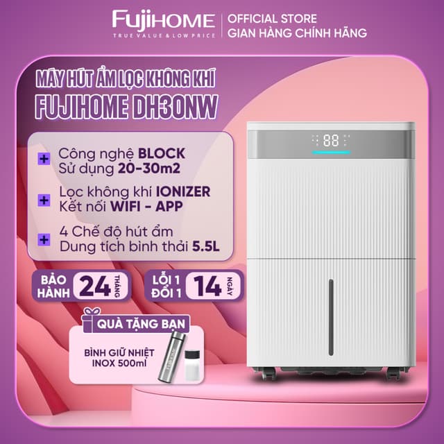 Máy hút ẩm kèm lọc không khí FUJIHOME DH30NW phòng 20-35m2 kết nối WIFI điều khiển App, đèn báo độ ẩm phòng khách ngủ - Ảnh 8