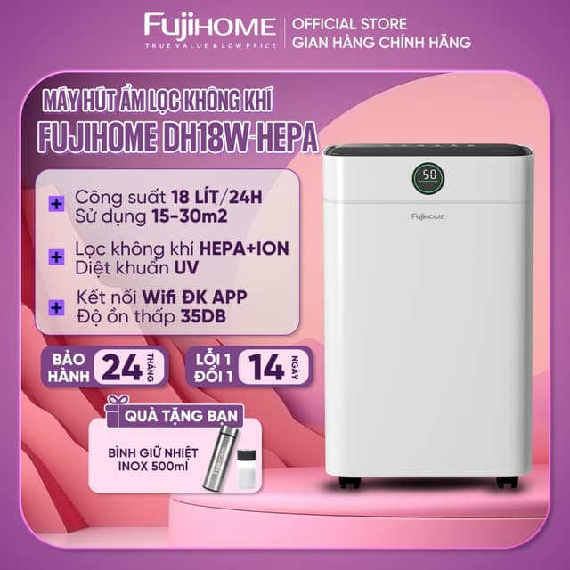 Máy hút ẩm lọc không khí HEPA FUJIHOME DH18W-HEPA, Nhập Khẩu phòng 30m2, diệt khuẩn UV kết nối Wifi công nghệ hút Block - Ảnh 9