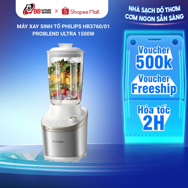 Máy Xay Sinh Tố Philips HR3760/01 ProBlend Ultra Xay Tốc Độ Cao, Màn Hình Kỹ Thuật Số - Bảo Hành Chính Hãng 2 Năm - Ảnh 6