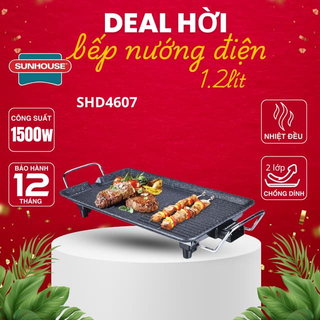 Bếp nướng điện không khói Sunhouse SHD4607, Công suất 1500w, Mặt vân đá - Hàng chính hãng - Ảnh 8