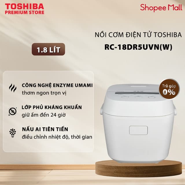 Nồi Cơm Điện Tử Toshiba 1.8 Lít RC-18DR5UVN(W) Trắng / RC-18DR5UVN(H) Đen / 1.0 lít RC-10DR5UVN(H) - Bảo Hành Chính Hãng - Ảnh 3