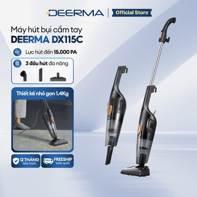 Máy hút bụi cầm tay Deerma DX115C lực hút 15000Pa công suất 600W kèm 3 đầu hút đa năng chính hãng - Bảo hành 12 tháng - Ảnh 8