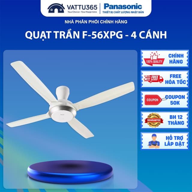 Quạt trần Panasonic 4 cánh F-56XPG-W Trắng có điều khiển từ xa, 59W, SX tại Malaysia, BH 12 tháng - Ảnh 3