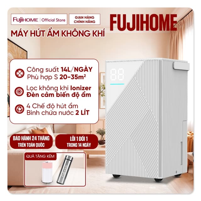Máy hút ẩm không khí 45m2 nhập khẩu FUJIHOME DH14 lọc không khí ionizer 4 chế độ hút ẩm sấy khô máy nén BLOCK cao cấp - Ảnh 4