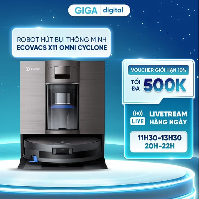 Robot hút bụi lau nhà Ecovacs DEEBOT X11 OmniCyclone - Lực hút tối đa 19.500Pa - AI Stain Detection 2.0 - ZeroTangle 3.0 - Ảnh 9