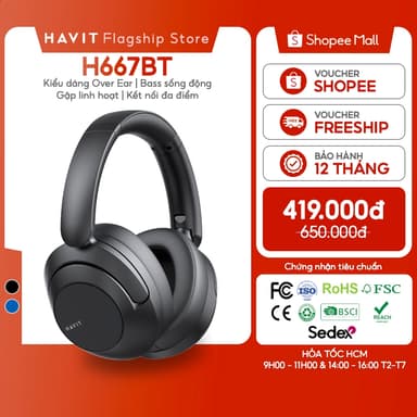 So sánh giá Tai nghe Bluetooth Headphone Havit H667BT Pin 20 tiếng | Kết Nối 2 Thiết Bị | BT 5.3 rẻ nhất?