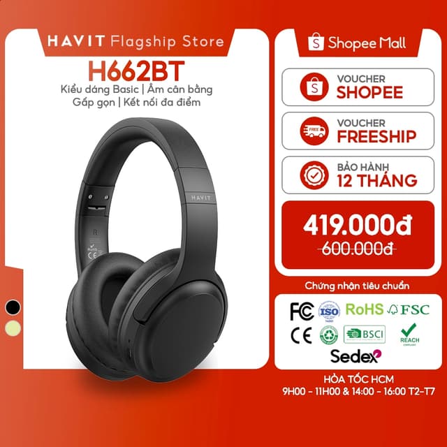 Tai nghe Bluetooth Headphone Havit H662BT Pin 20 tiếng | Kiểu Dáng Basic | BT 5.3 - Ảnh 11