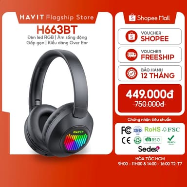 So sánh giá Tai nghe Bluetooth Headphone Havit H663BT Pin 26 tiếng | Kết Nối 2 Thiết Bị | Led RGB Bluetooth 5.3 rẻ nhất?
