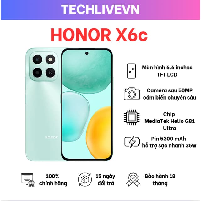 Điện Thoại Di Động Honor X6c 6GB + 128GB | Pin 5300mAh | Camera 50MP| NFC | Kháng nước IP64 | BH 18 Tháng - Ảnh 5