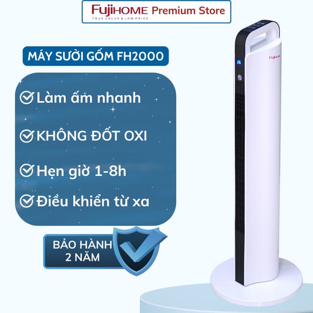 Quạt sưởi gốm Ceramic để sàn FUJIHOME FH2000 Máy sưởi ấm đứng không bị khô da - Bảo hành toàn quốc - Ảnh 5