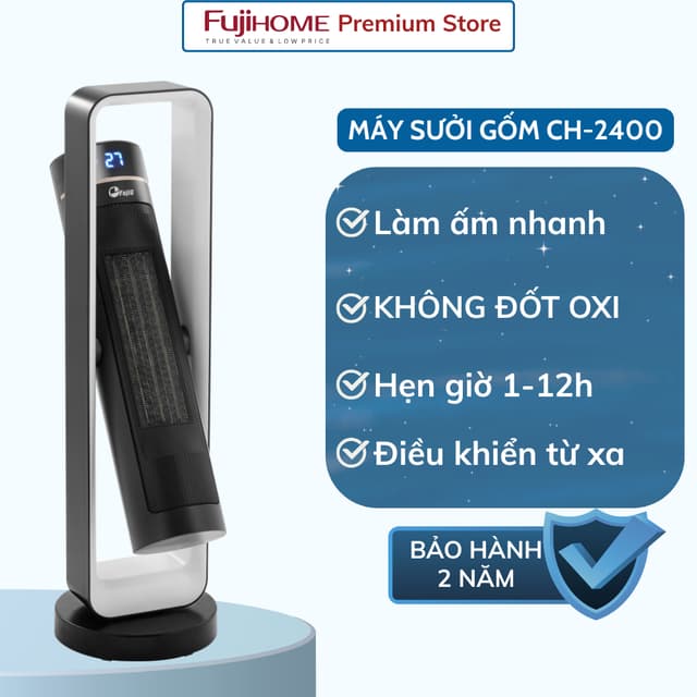 Quạt sưởi gốm Ceramic để sàn FujiE CH-2400 - Tự ngắt khi quá nhiệt nghiêng đổ - làm ấm siêu nhanh - Ảnh 4