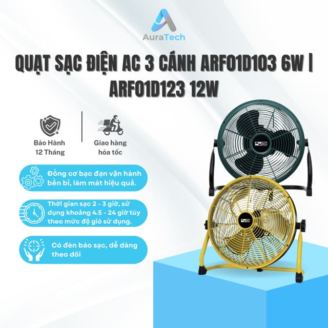 Quạt sạc điện AC 3 cánh ARF01D103 6W | ARF01D123 12W - Bảo hành 12 tháng - Ảnh 6