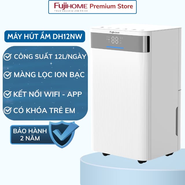 Máy hút ẩm thông minh Fujihome DH12NW 12L, độ ồn thấp, lọc không khí ion,kết nối Wifi qua điện thoại - Ảnh 8