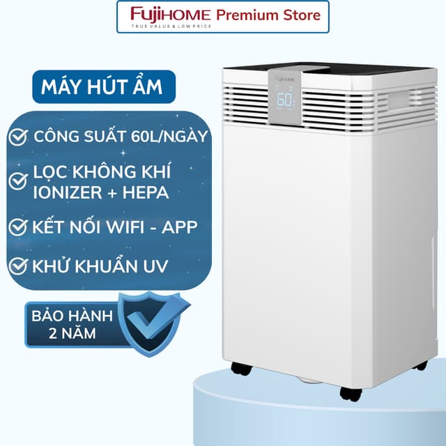 Máy hút ẩm Fujihome DH60W-HEPA mẫu mới 2025 kết nối wifi - Công suất 60L/ngày, lọc không khí - Ảnh 11