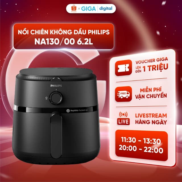 Nồi chiên không dầu Philips NA130/00 6.2 lít - Dung tích 6.2 lít - Công nghệ Rapid Air - Giảm tới 90% chất béo - Ảnh 7