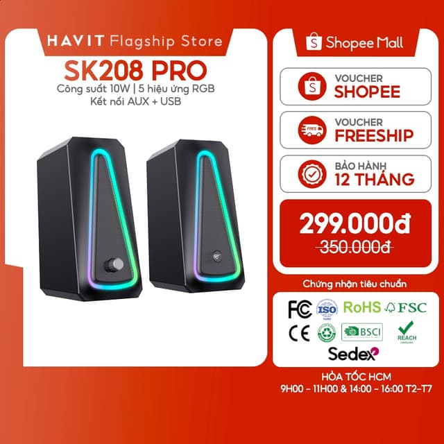 Loa Vi Tính Havit SK208 Pro Công Suất 10W | Kết nối USB, AUX | Đèn Led RGB - Ảnh 5
