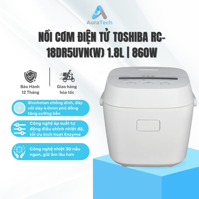Nồi cơm điện tử Toshiba RC-10DR5UVN(H) Đen 1 Lít | RC-18DR5UVN(W) Trắng 1.8 Lít - Bảo Hành 12 Tháng - Ảnh 10