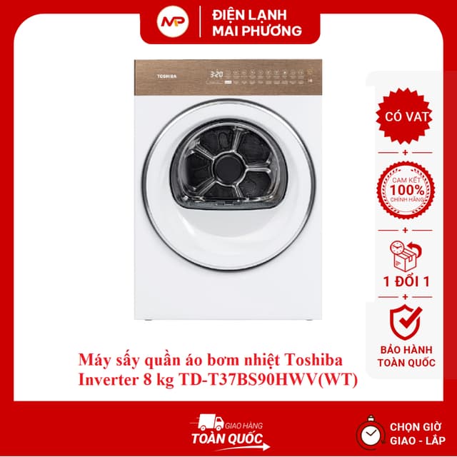 [FREE SHIP+ LẮP ĐẶT HN]Máy sấy quần áo bơm nhiệt Toshiba Inverter 8 kg TD-T37BS90HWV(WT) - Bảo hành 2 năm tại nhà - Ảnh 11