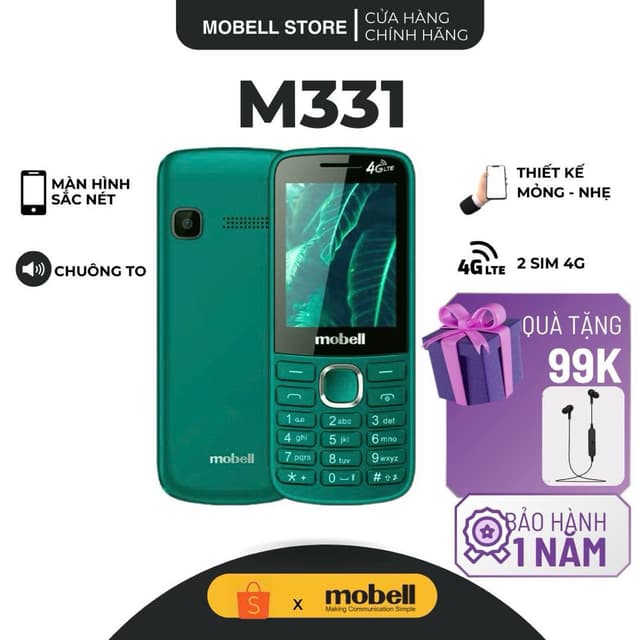 Điện Thoại 4G Mobell M331 – 2 SIM, Loa To, Pin Lâu, Bền Bỉ, Chính Hãng, Bảo Hành 12 Tháng - Ảnh 2