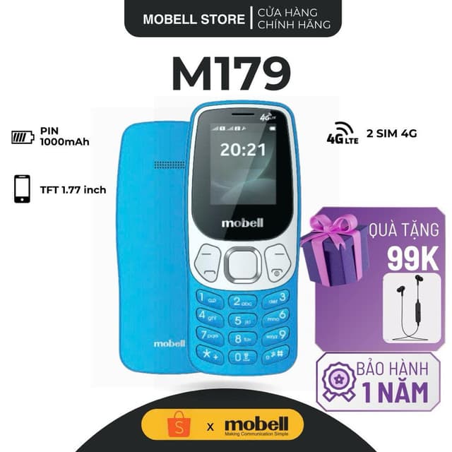 [Mua 1 được 2] Điện Thoại Phổ Thông Mobell M179 4G Chính Hãng Siêu Bền 2 SIM Dành Cho Người Cao Tuổi Bảo Hành 1 Năm - Ảnh 2