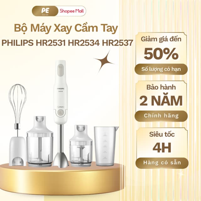 Bộ Máy Xay Cầm Tay PHILIPS HR2531 HR2534 HR2537 | 650W | Xay Đồ Ăn Dặm, Cháo Cho Bé - Bảo Hành 2 Năm - Ảnh 8