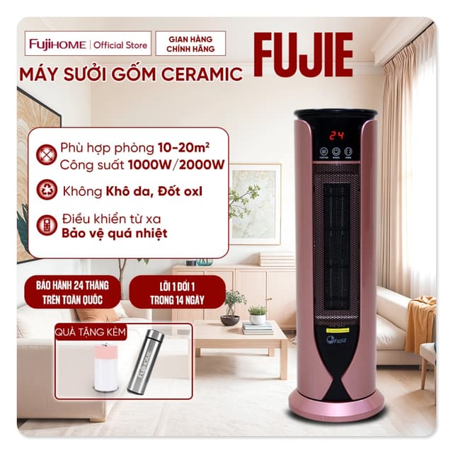 Máy sưởi gốm Fujie CH-1600RM Nhập Khẩu không khô da điều khiển từ xa, quạt sưởi ấm phòng 10-20m2 tiết kiệm điện mini - Ảnh 9