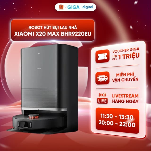 Robot hút bụi lau nhà Xiaomi X20 Max BHR9220EU - Lực hút 8000Pa - Pin 5200mAh - Trạm sạc All in One - Ảnh 2
