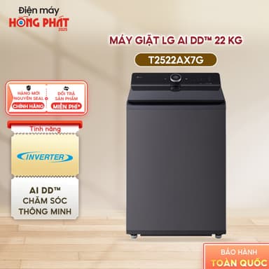 So sánh giá [GIAO TOÀN QUỐC] Máy Giặt LG AI DD Inverter 22 Kg T2522AX7G - Turbowash™ Giặt Nhanh - Tự Động Phân Bổ Nước Giặt/Xả rẻ nhất?