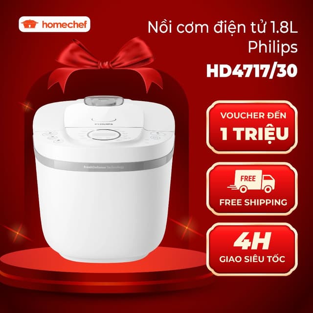 Nồi cơm điện tử Philips 1.8 lít HD4717/30 | Hàng chính hãng. Bảo hành 2 năm toàn quốc. - Ảnh 1