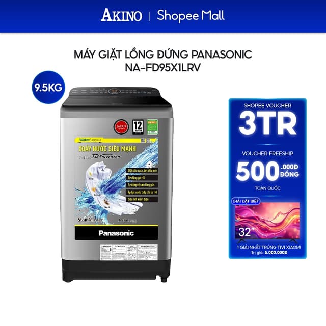 Máy giặt Lồng Đứng Panasonic Inverter 9.5 kg NA-FD95X1LRV - Hàng Chính Hãng - Ảnh 1